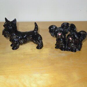 2 Vintage Goebel West Germany Black Scottie Scottish Terrier Black Dog Figurines